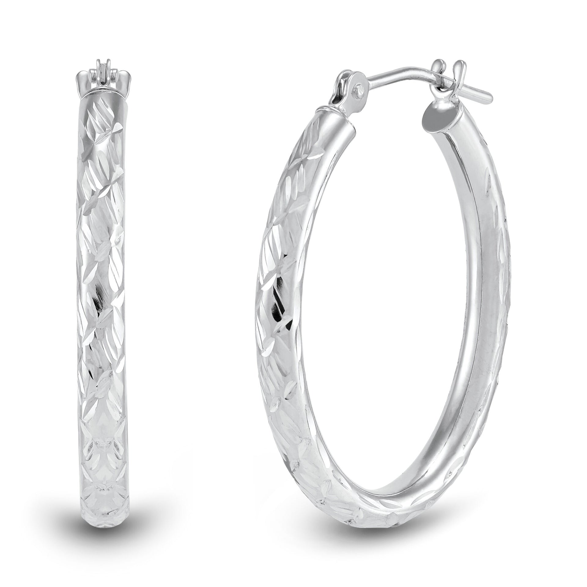 Diamond Oval Hoop Earrings in 10K White Gold