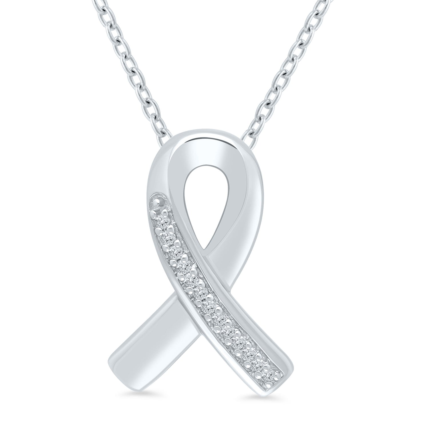Ribbon Pendant with Diamond Accents in Sterling Silver