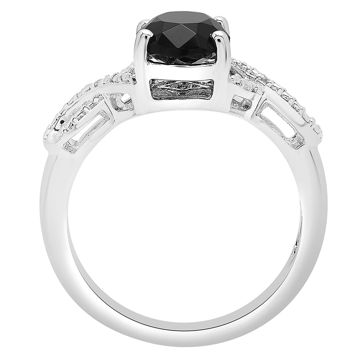 Oval Black Onyx Ring with Diamond Accents in Sterling Silver