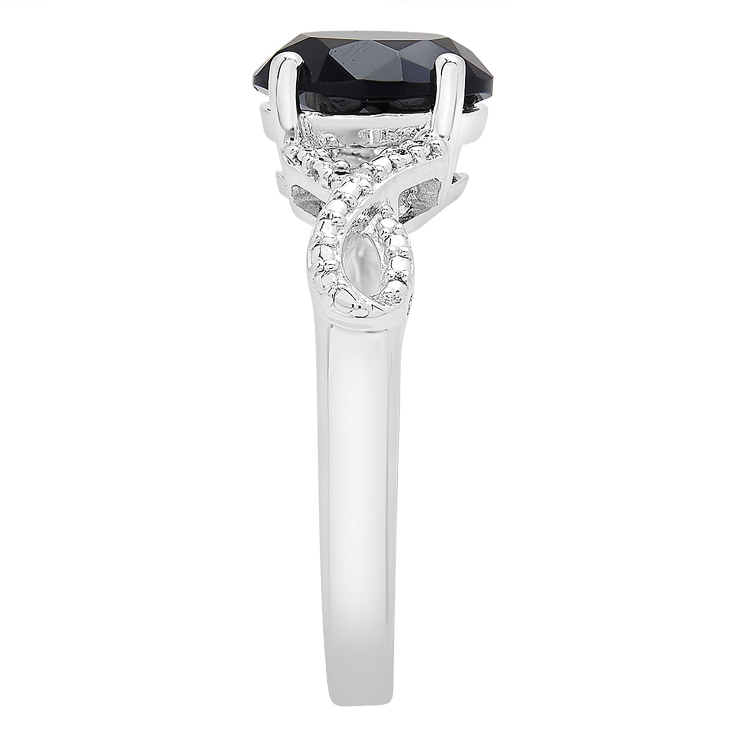 Oval Black Onyx Ring with Diamond Accents in Sterling Silver