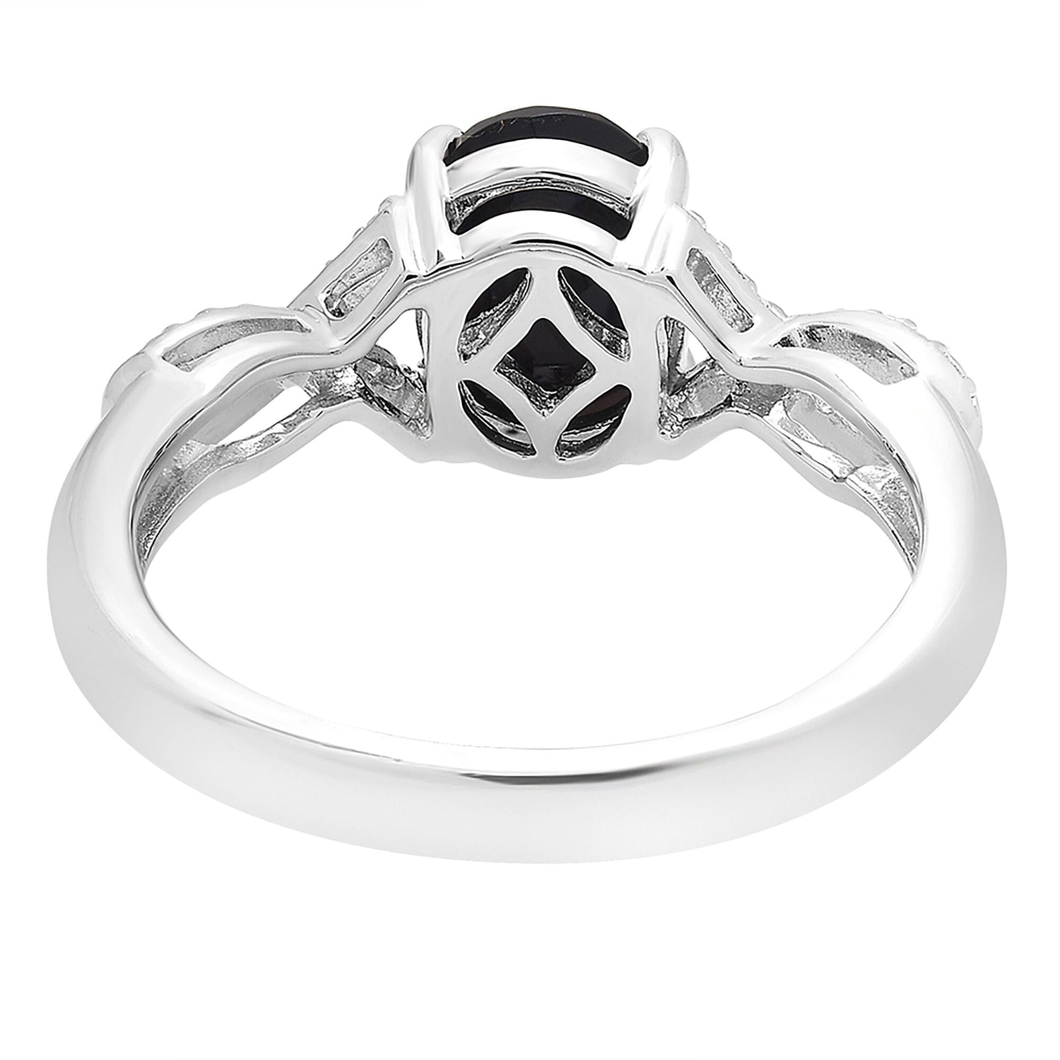 Oval Black Onyx Ring with Diamond Accents in Sterling Silver