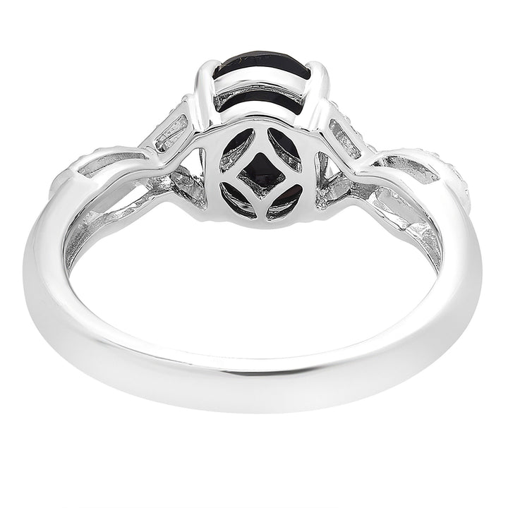 Oval Black Onyx Ring with Diamond Accents in Sterling Silver