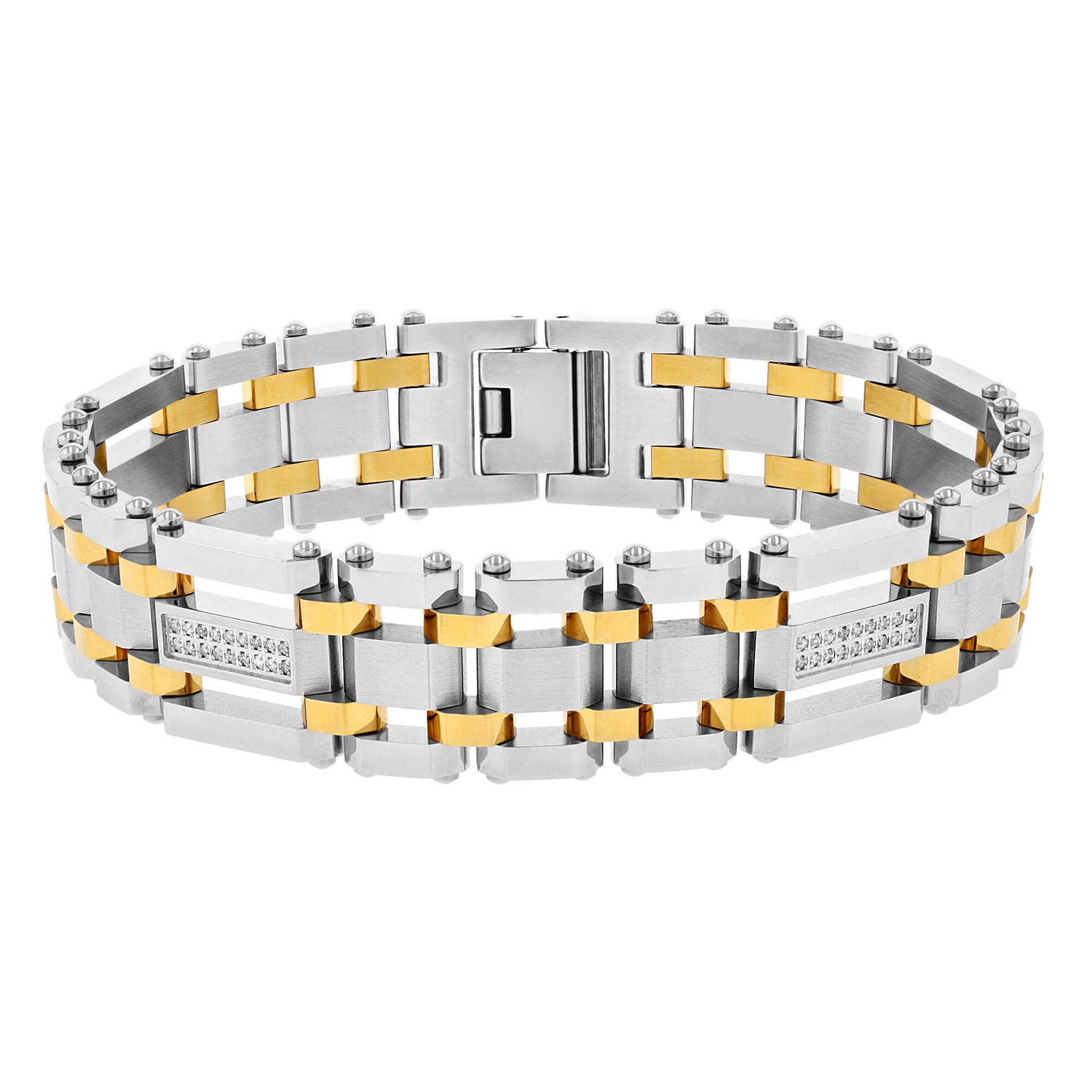 Diamond Stainless Steel Bracelet with Yellow Ion Plating, 8.5” (1/4 ct. tw.)