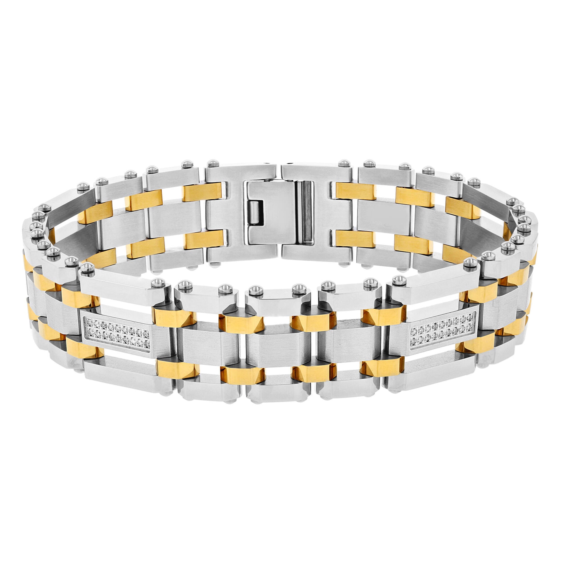 Diamond Stainless Steel Bracelet with Yellow Ion Plating, 8.5” (1/4 ct. tw.)