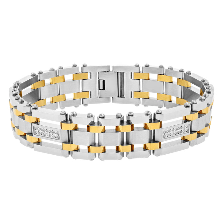 Diamond Stainless Steel Bracelet with Yellow Ion Plating, 8.5” (1/4 ct. tw.)