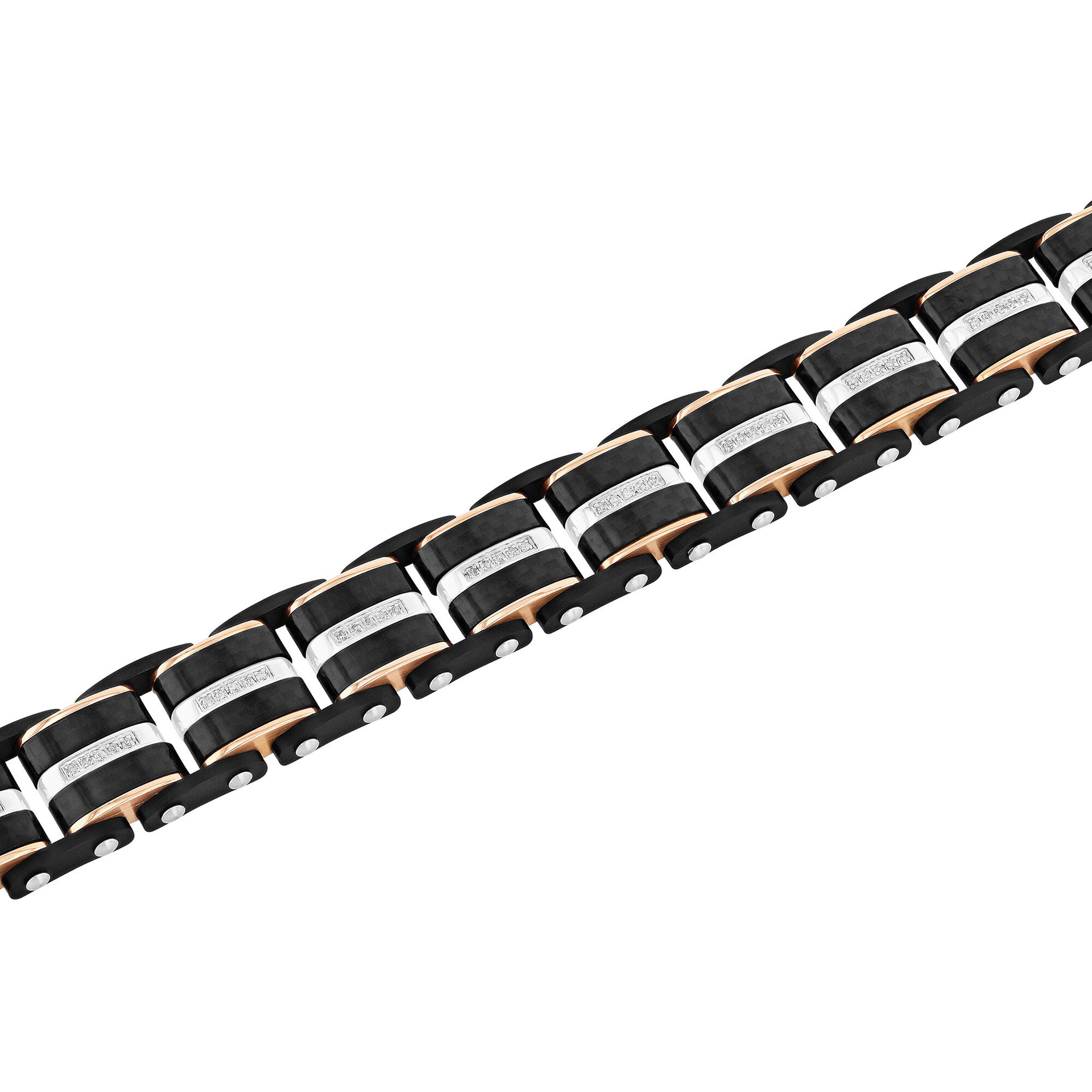 Diamond Link Bracelet in Ion-Plated Stainless Steel and Carbon Fiber, 15MM, 8.5” (1/3 ct. tw.)