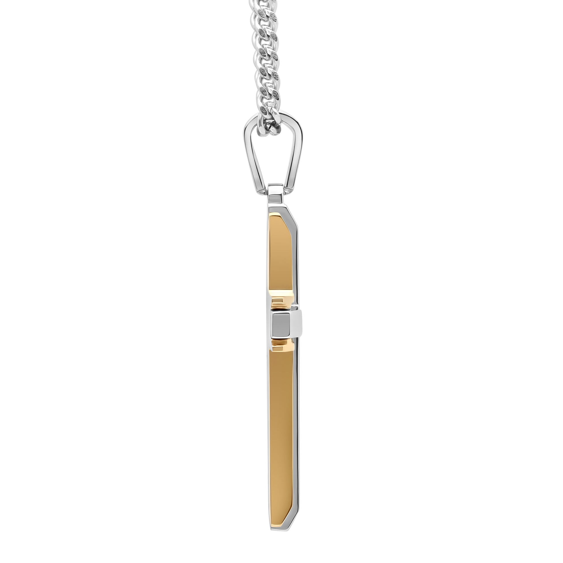 Cross Pendant with Diamond Accent in Stainless Steel and Yellow Ion-Plated Stainless Steel