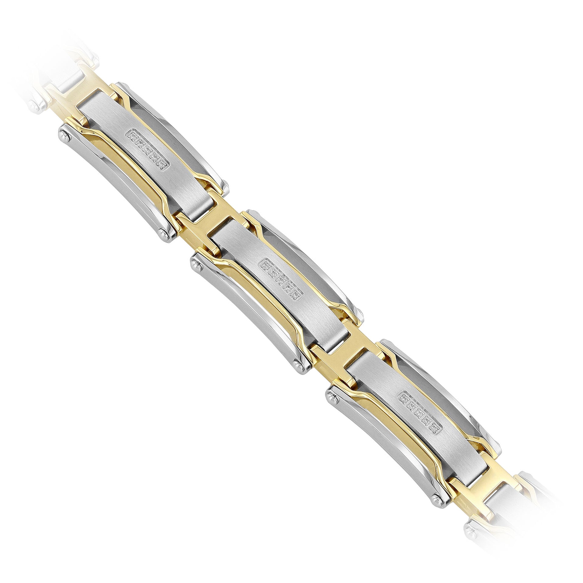 Diamond Link Bracelet in Stainless Steel and Yellow Ion-Plated Stainless Steel, 8.5” (1/7 ct. tw.)