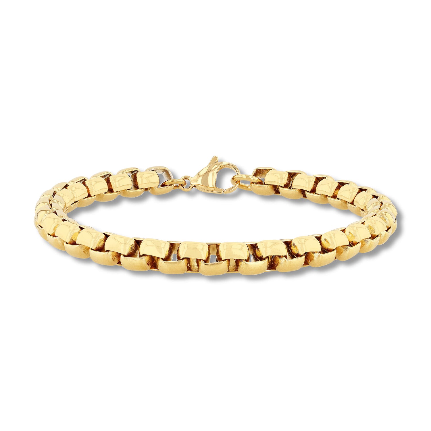 Round Box Link Bracelet in Yellow Ion-Plated Stainless Steel, 6.5MM, 9”