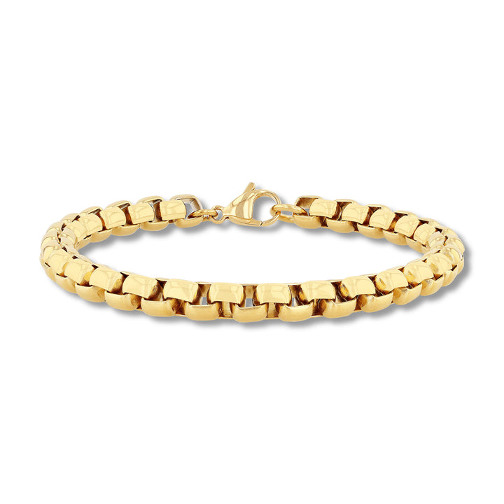Round Box Link Bracelet in Yellow Ion-Plated Stainless Steel, 6.5MM, 9”