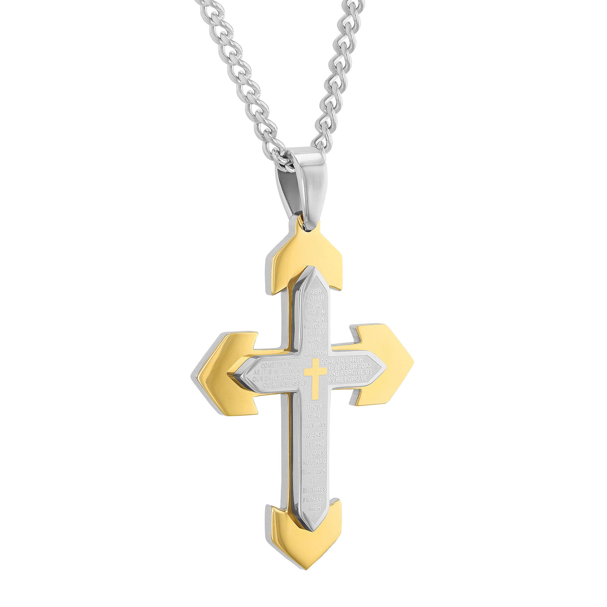 Lord's Prayer Cross in Two-Tone Stainless Steel, 24"