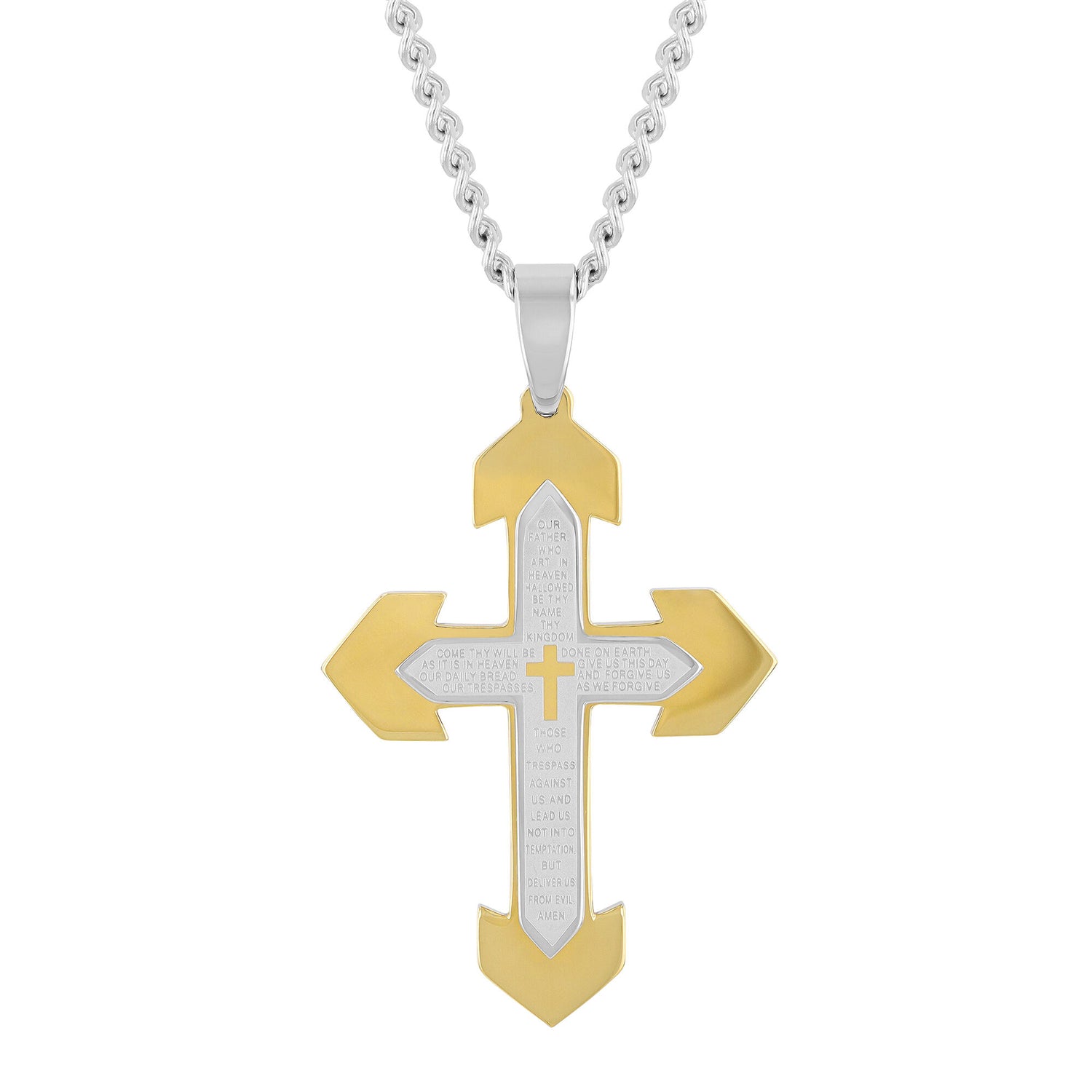 Lord's Prayer Cross in Two-Tone Stainless Steel, 24"