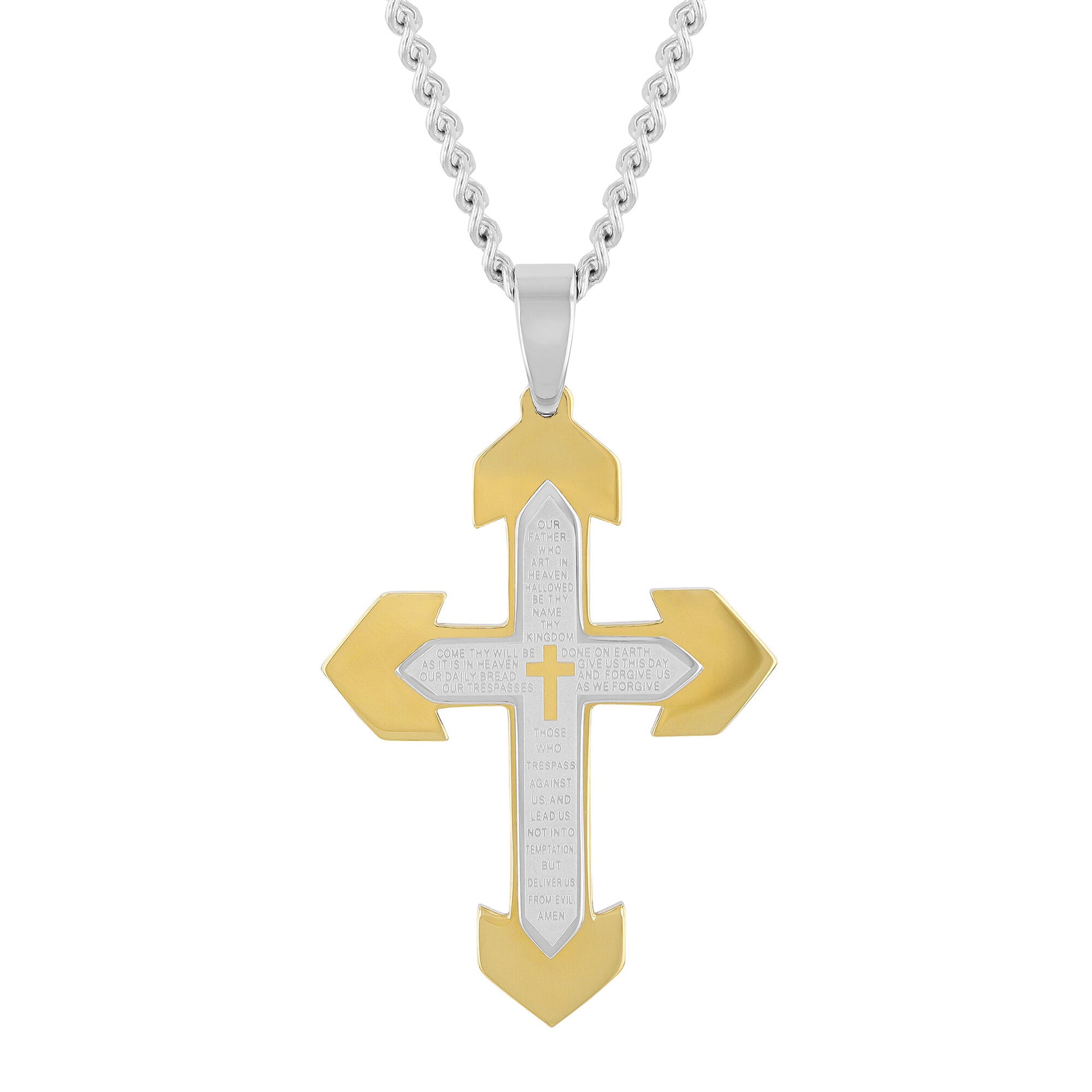 Lord's Prayer Cross in Two-Tone Stainless Steel, 24"