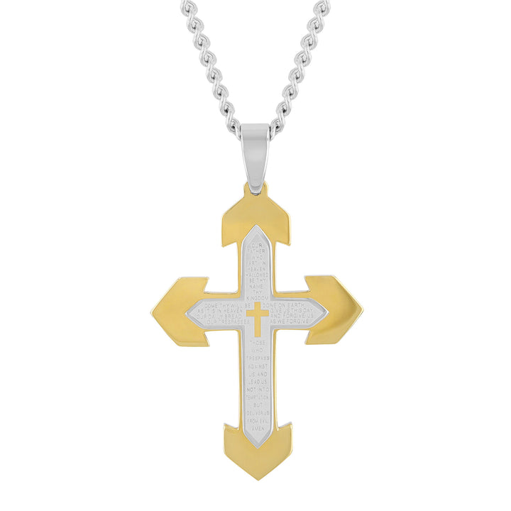 Lord's Prayer Cross in Two-Tone Stainless Steel, 24"
