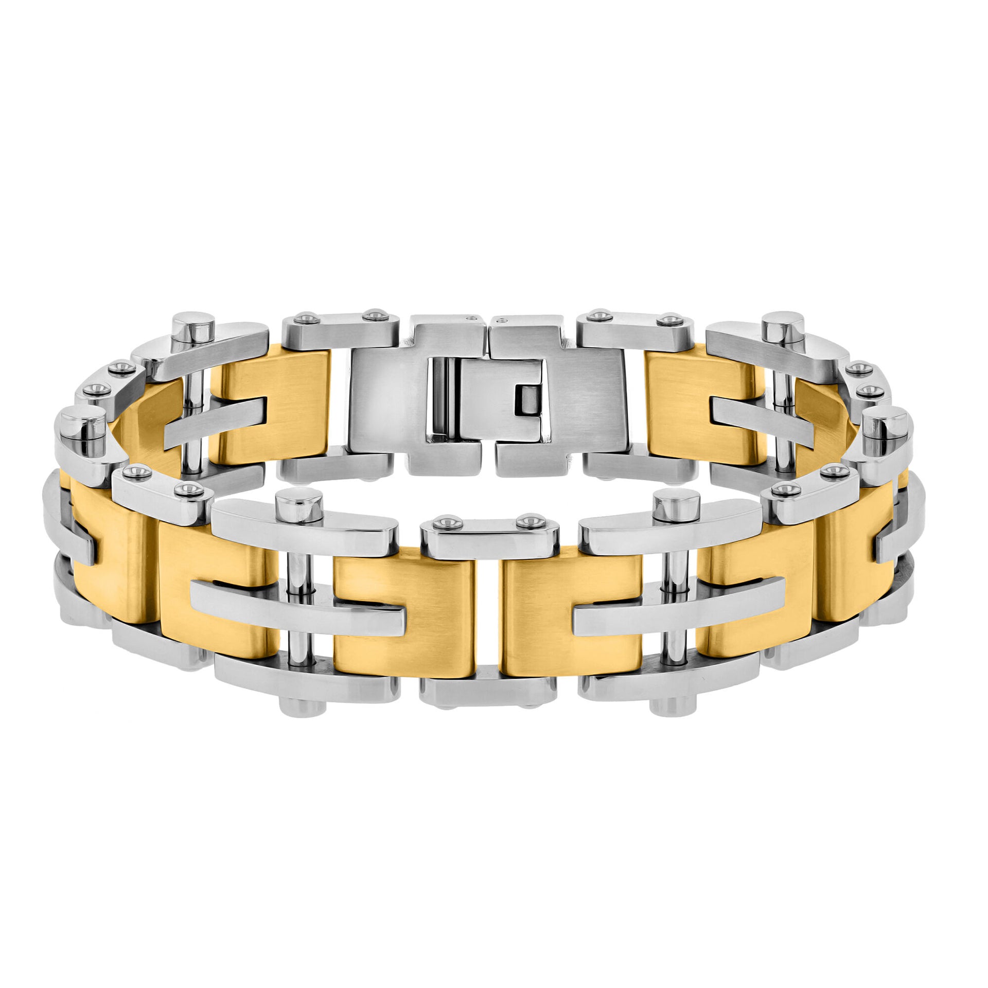 Rivet-Style Link Bracelet in Yellow Ion-Plated Stainless Steel, 15mm, 8.5"