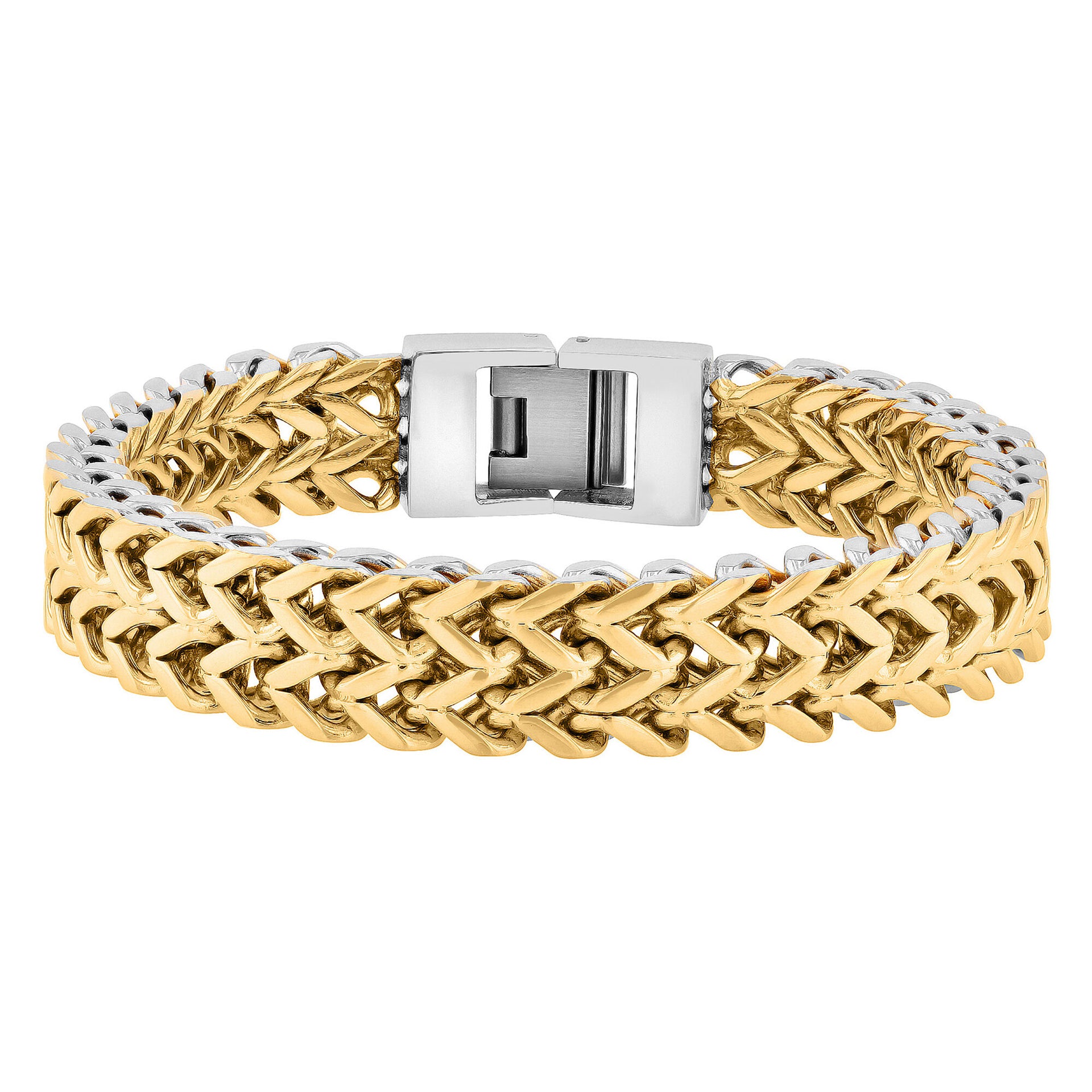 Double Franco Link Bracelet in Yellow Ion-Plated Stainless Steel, 12mm, 8.5"