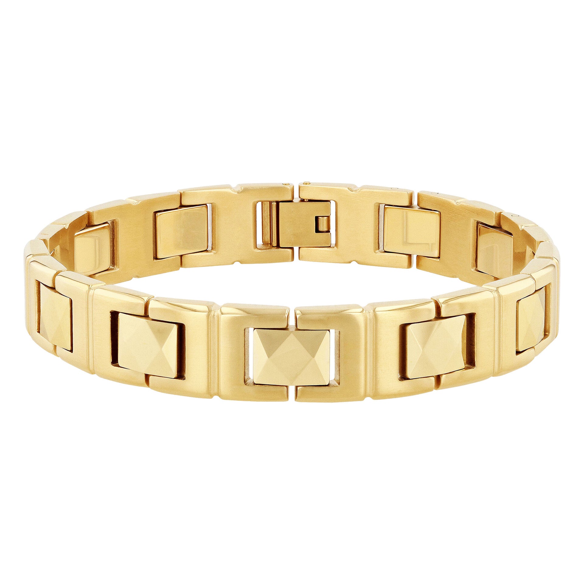 Link Bracelet in Yellow Ion-Plated Stainless Steel and Tungsten, 12mm, 8.75"