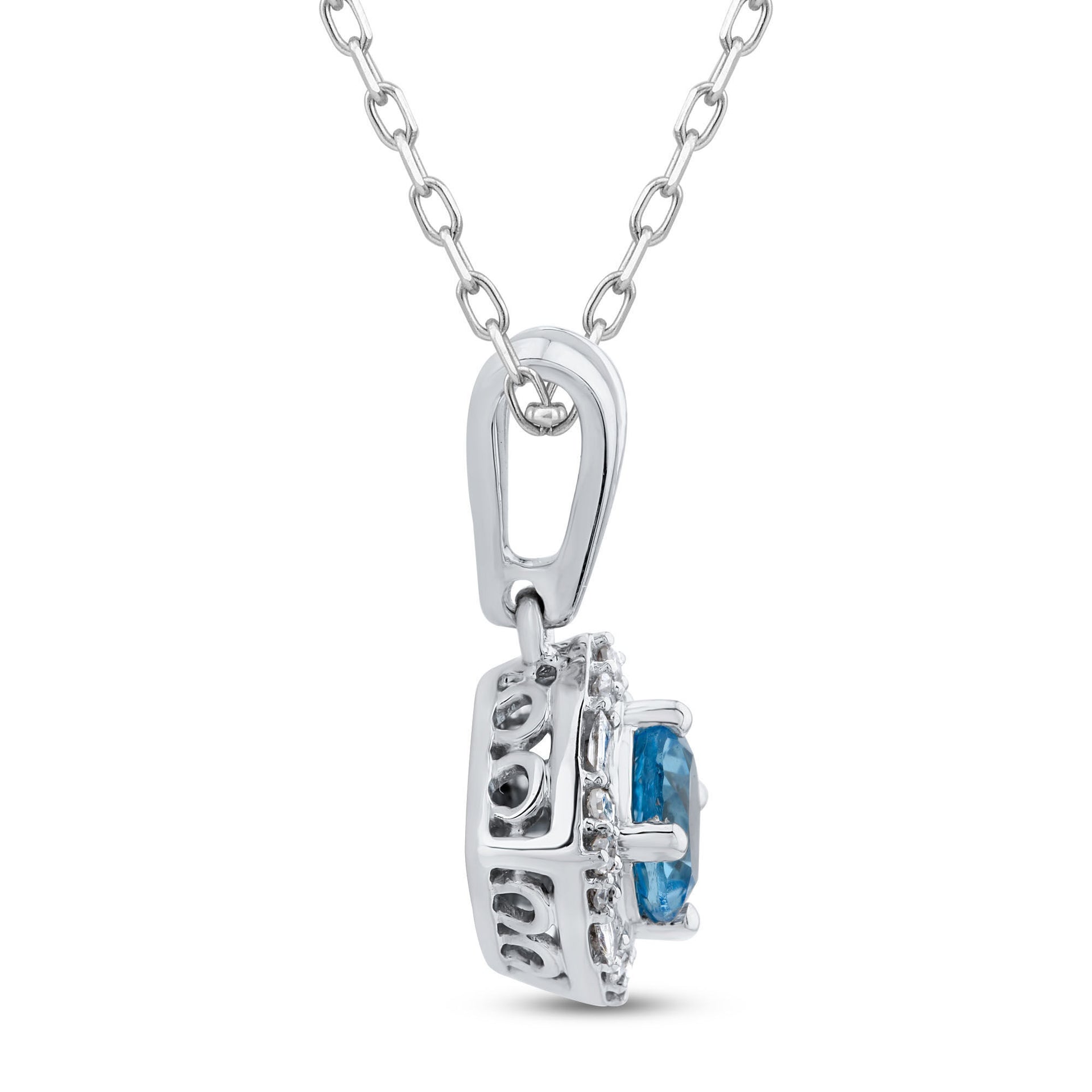 Blue Topaz and Diamond Drop Pendant in 10K White Gold (1/10 ct.tw.)