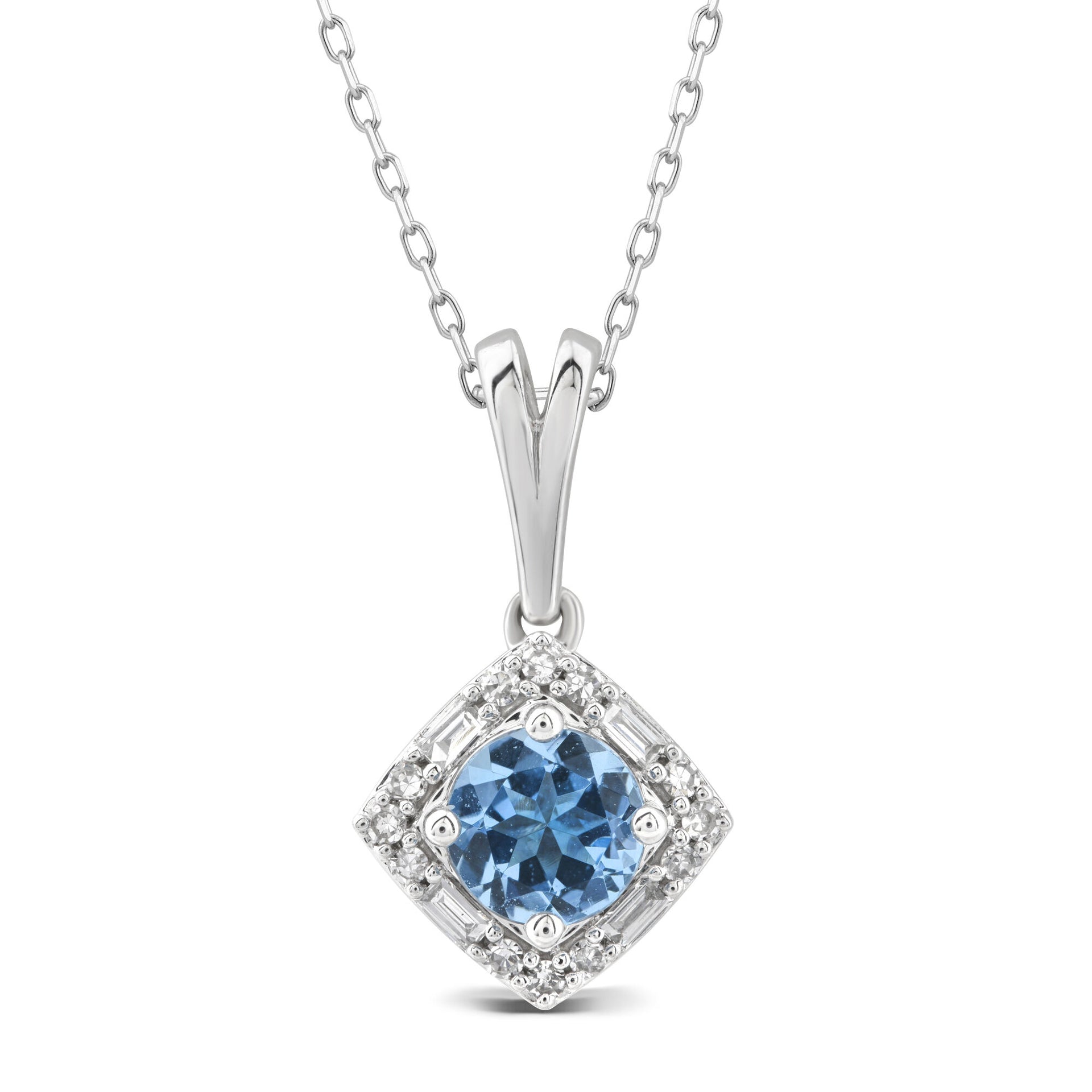 Blue Topaz and Diamond Drop Pendant in 10K White Gold (1/10 ct.tw.)