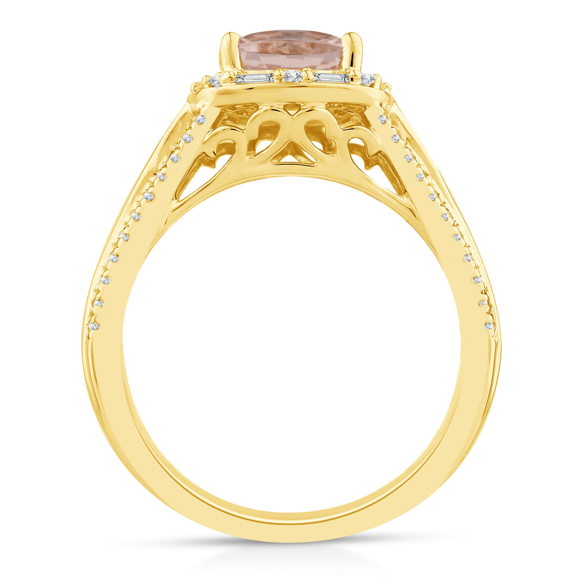 Cushion-Cut Morganite and Diamond Ring in 10K Yellow Gold (1/2 ct. tw.)