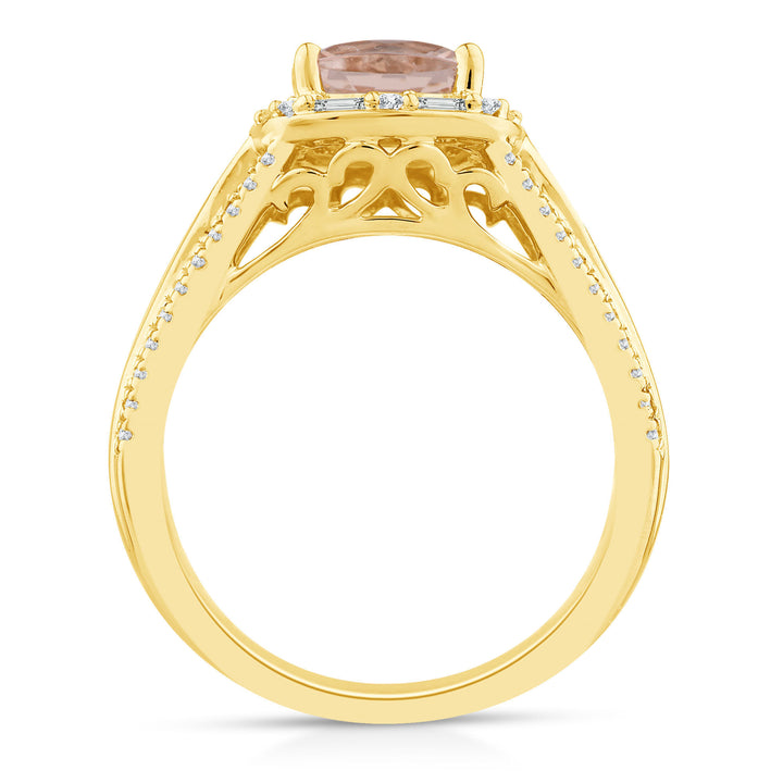 Cushion-Cut Morganite and Diamond Ring in 10K Yellow Gold (1/2 ct. tw.)