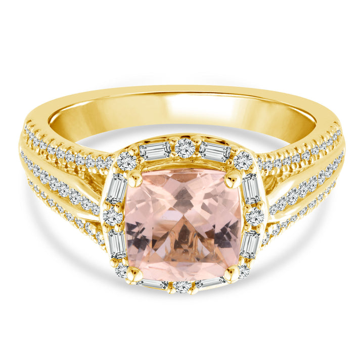 Cushion-Cut Morganite and Diamond Ring in 10K Yellow Gold (1/2 ct. tw.)