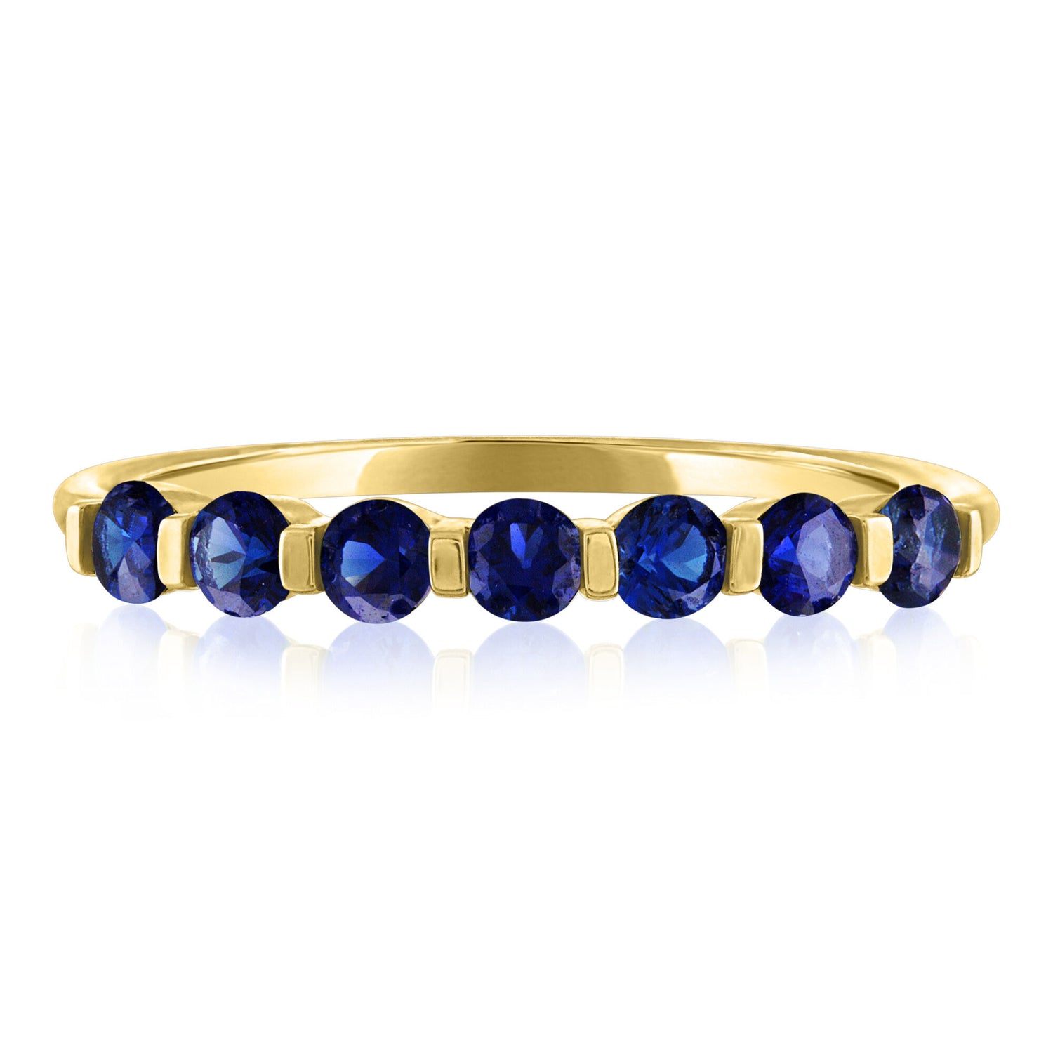 Lab-Created Blue Sapphire Shared-Prong Band in 10K Yellow Gold