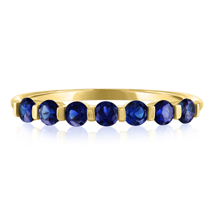 Lab-Created Blue Sapphire Shared-Prong Band in 10K Yellow Gold