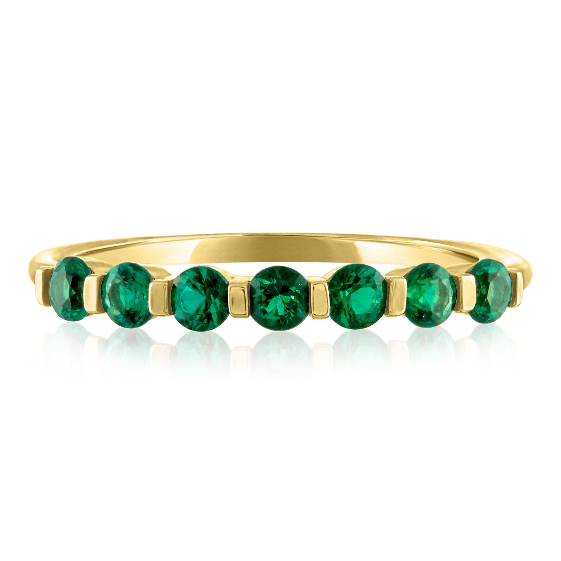 Lab-Created Emerald Shared-Prong Band in 10K Yellow Gold