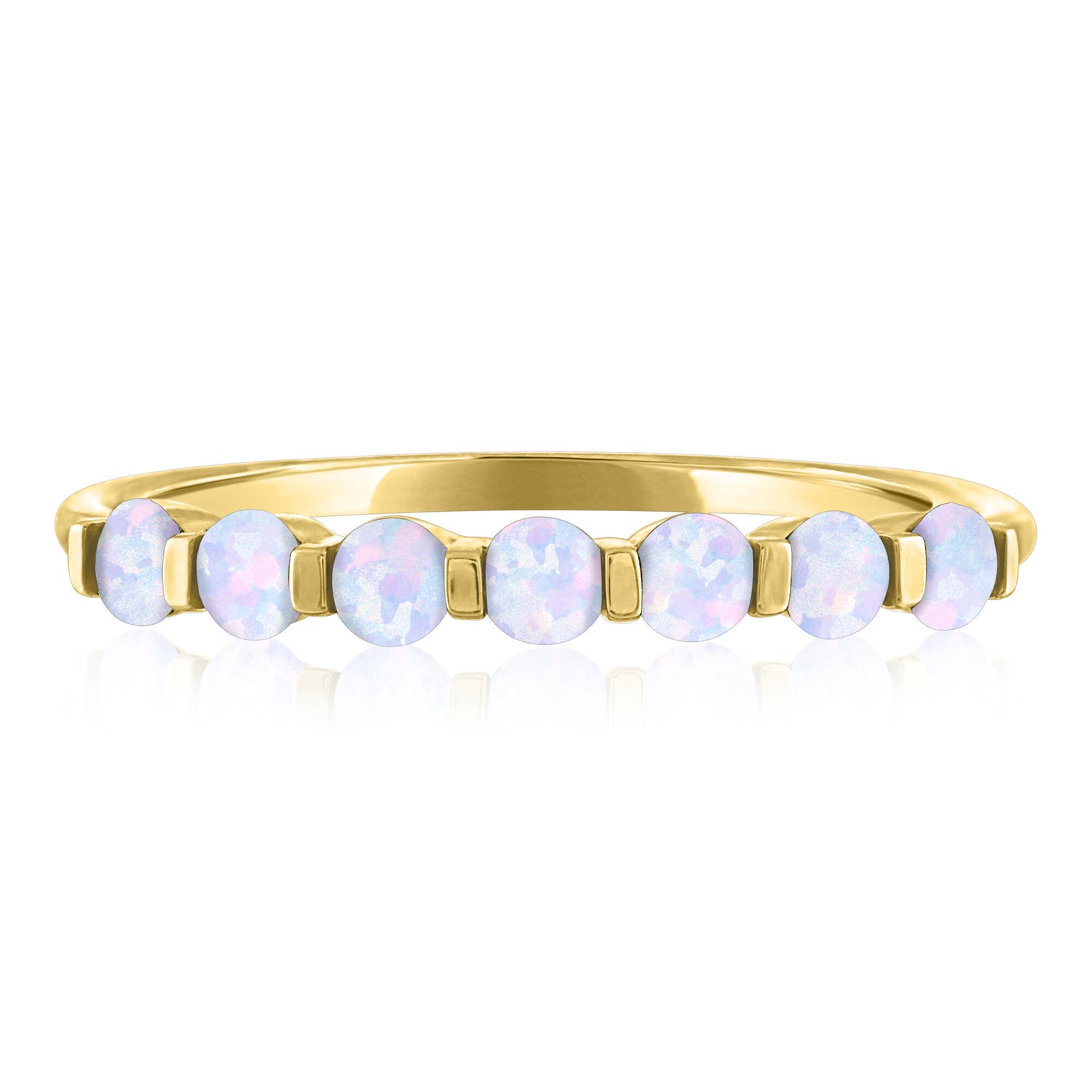 Lab-Created Opal Shared-Prong Band in 10K Yellow Gold