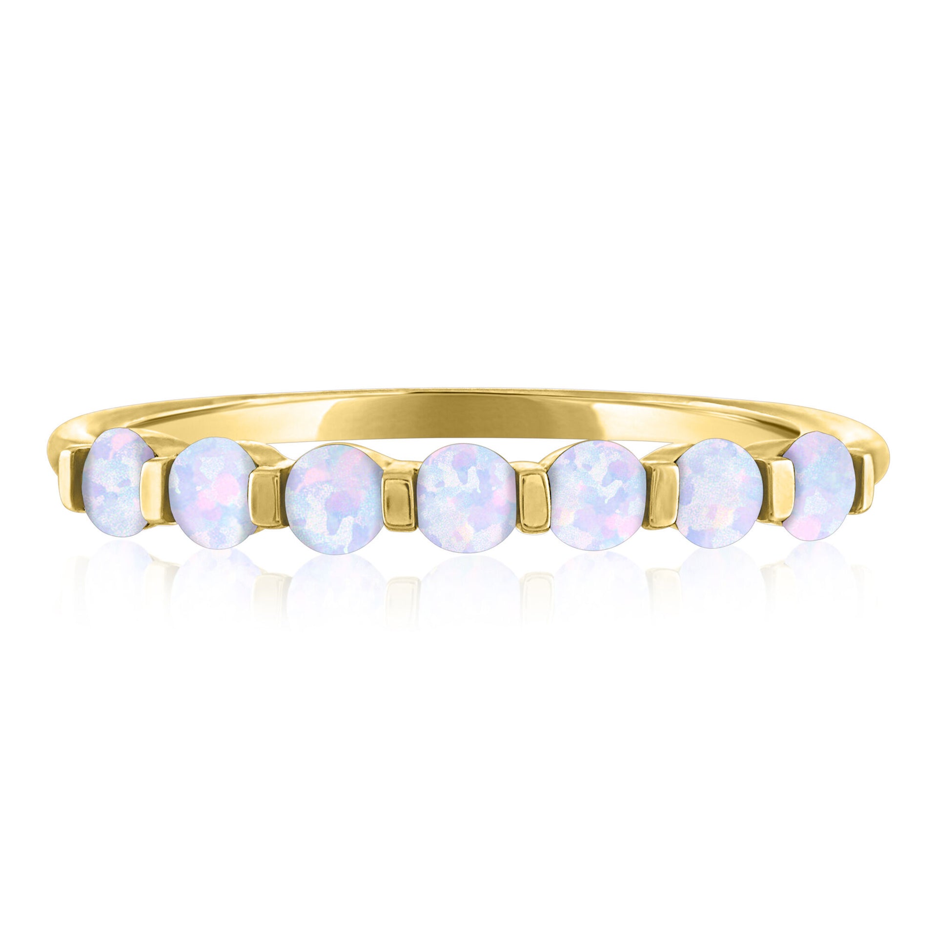 Lab-Created Opal Shared-Prong Band in 10K Yellow Gold