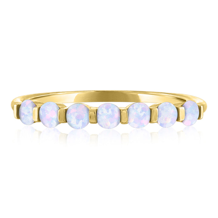 Lab-Created Opal Shared-Prong Band in 10K Yellow Gold