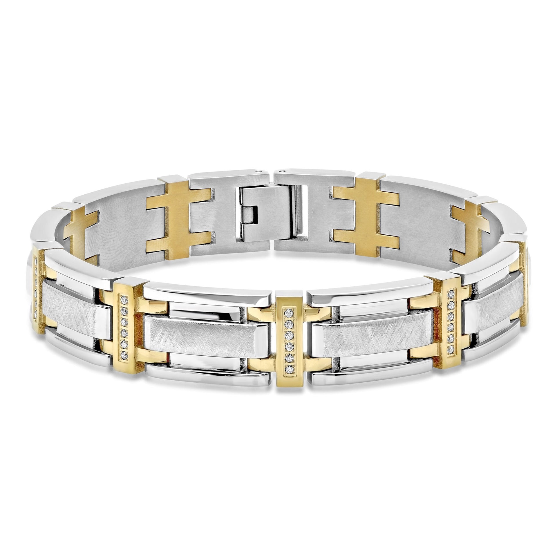 Diamond Link Bracelet in Stainless Steel and Yellow Ion-Plated Stainless Steel, 8.5" (3/8 ct. tw.)