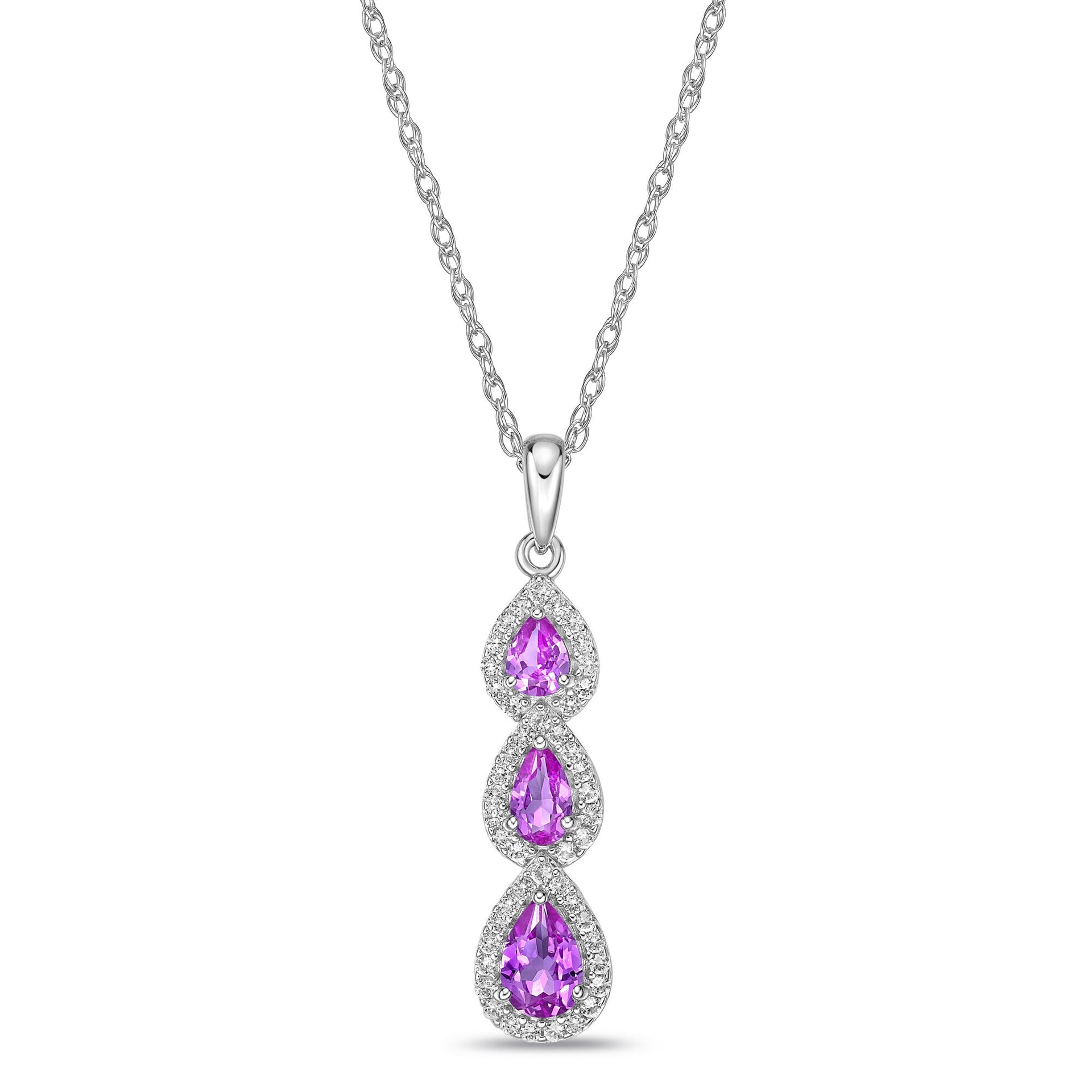 Lab-Created Pink Sapphire and Lab-Created White Sapphire Pendant in Sterling Silver