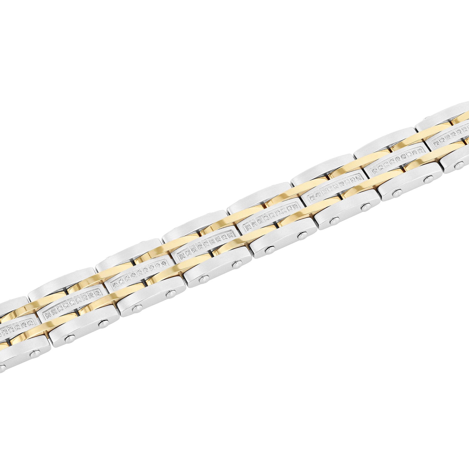Diamond Square Link Bracelet in Stainless Steel and Yellow Ion-Plated Stainless Steel (1/2 ct. tw.), 8.5"