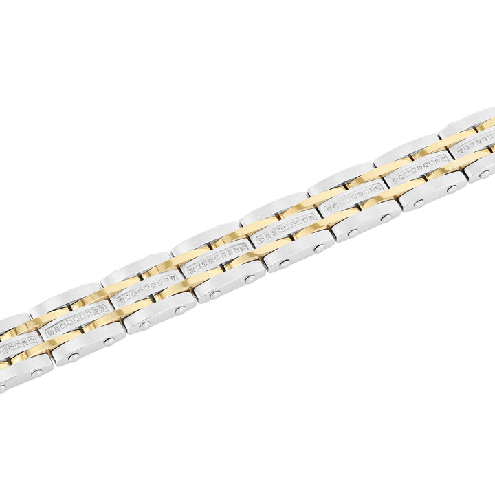 Diamond Square Link Bracelet in Stainless Steel and Yellow Ion-Plated Stainless Steel (1/2 ct. tw.), 8.5"