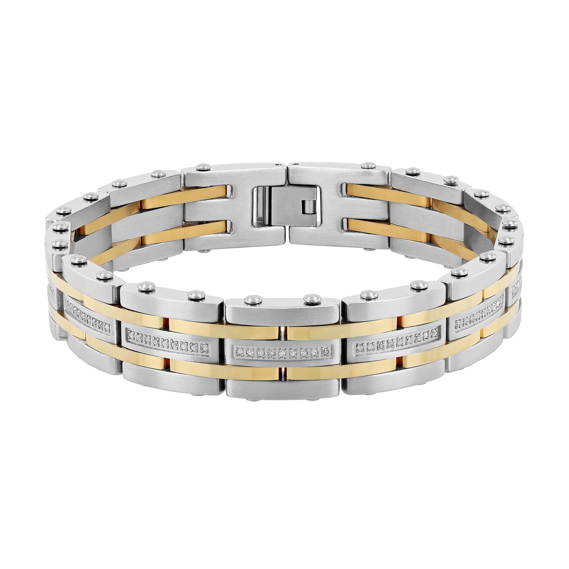 Diamond Square Link Bracelet in Stainless Steel and Yellow Ion-Plated Stainless Steel (1/2 ct. tw.), 8.5"