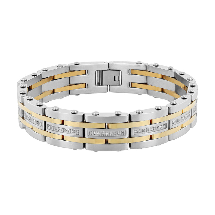 Diamond Square Link Bracelet in Stainless Steel and Yellow Ion-Plated Stainless Steel (1/2 ct. tw.), 8.5"