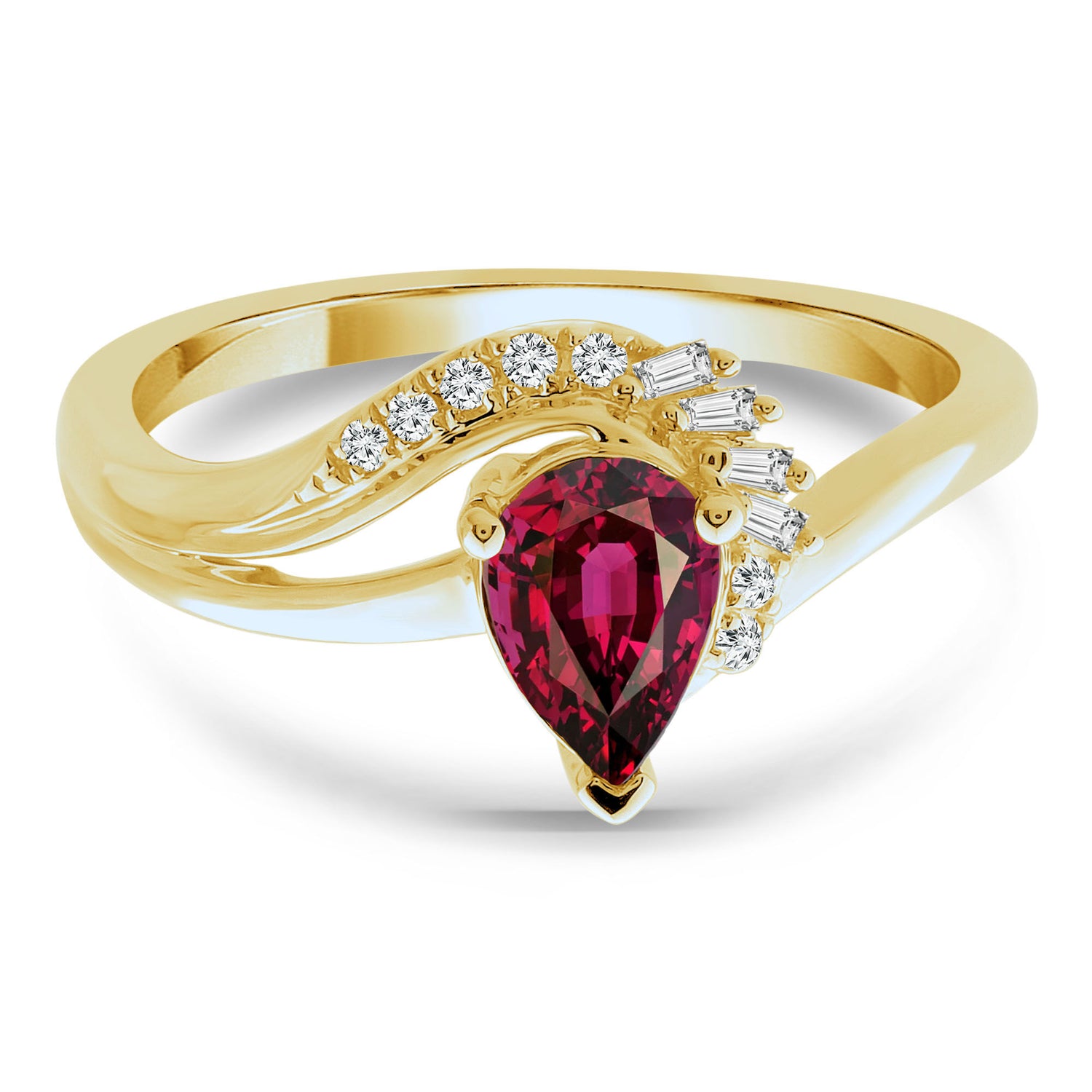 Pear-Shaped Rhodolite and Diamond Accent Ring in 10K Yellow Gold