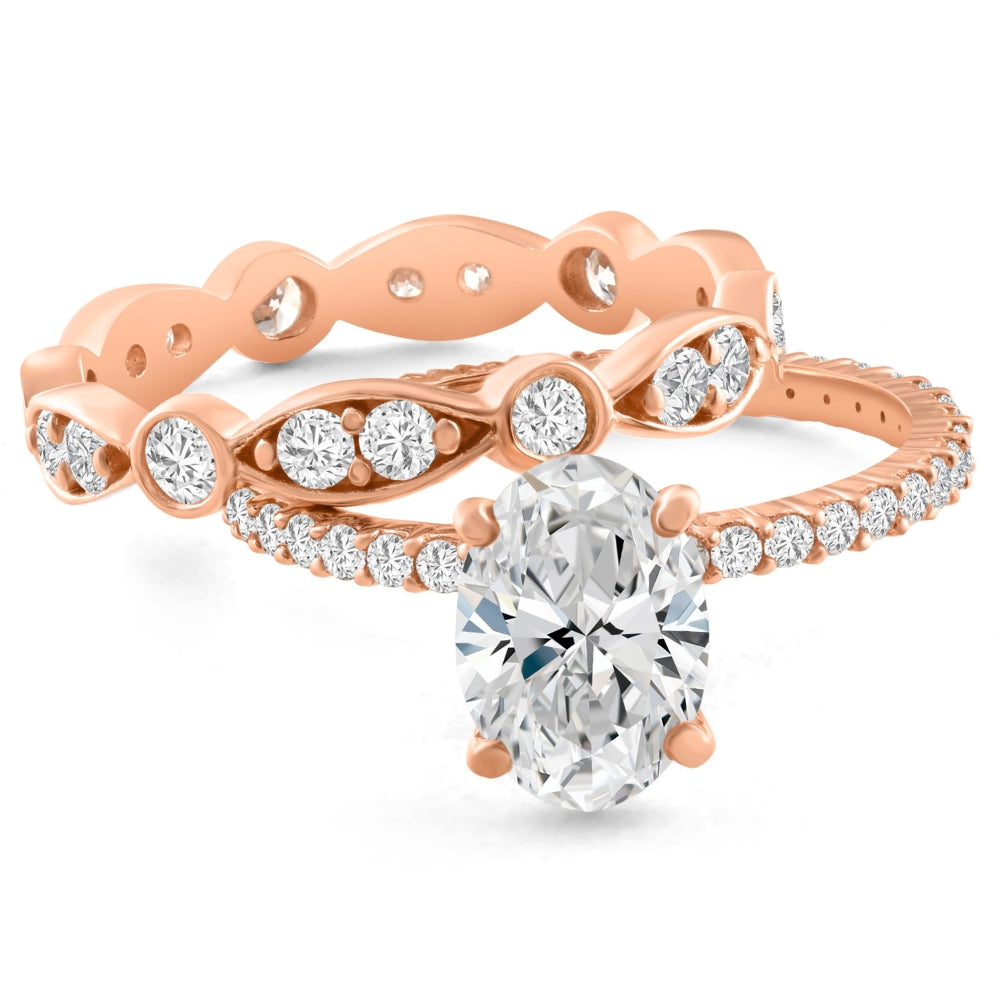 2 3/4Ct Oval Diamond Engagement Wedding Ring Set Rose Gold Lab Grown