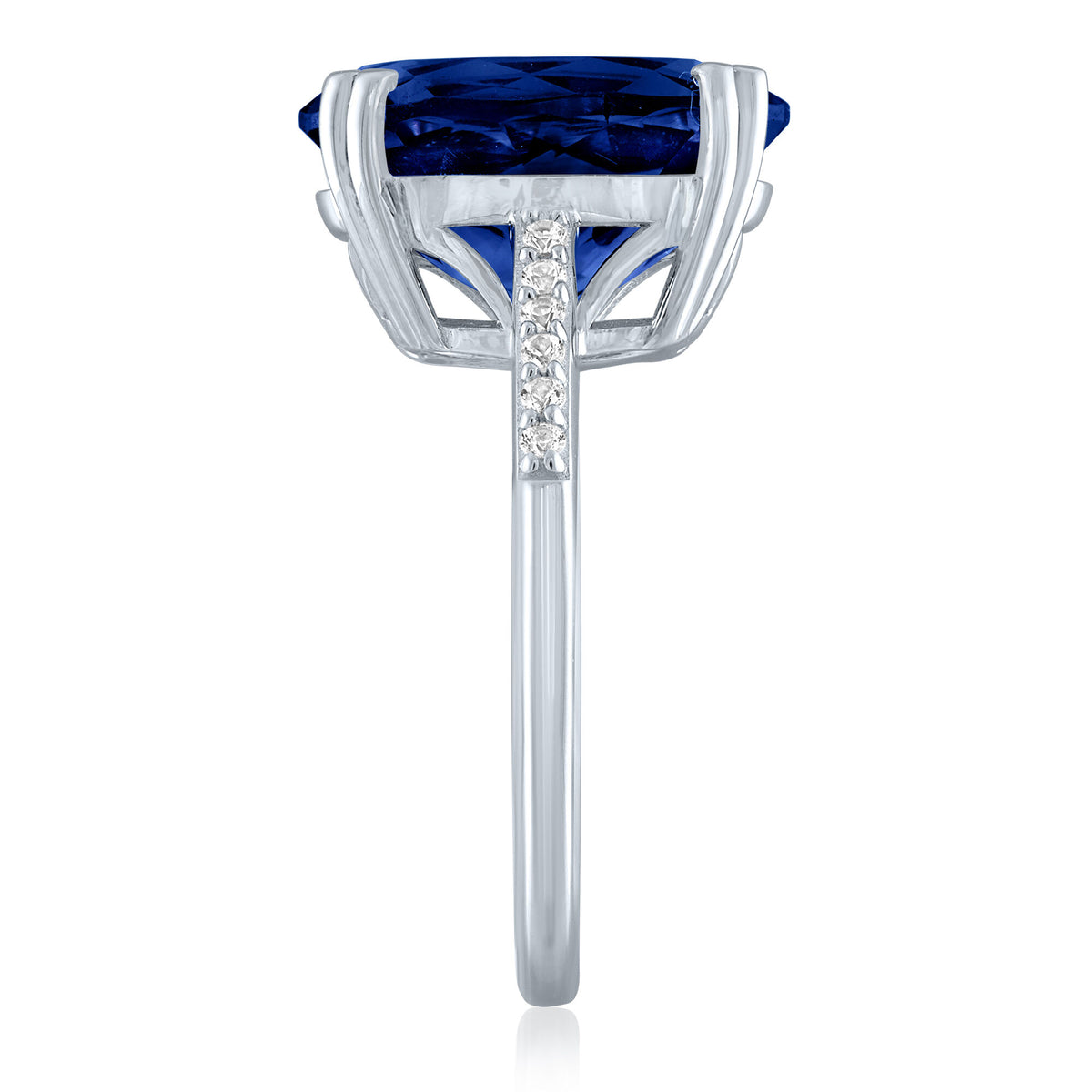 Lab-Created Blue Sapphire and Lab-Created White Sapphire Cocktail Ring in Sterling Silver