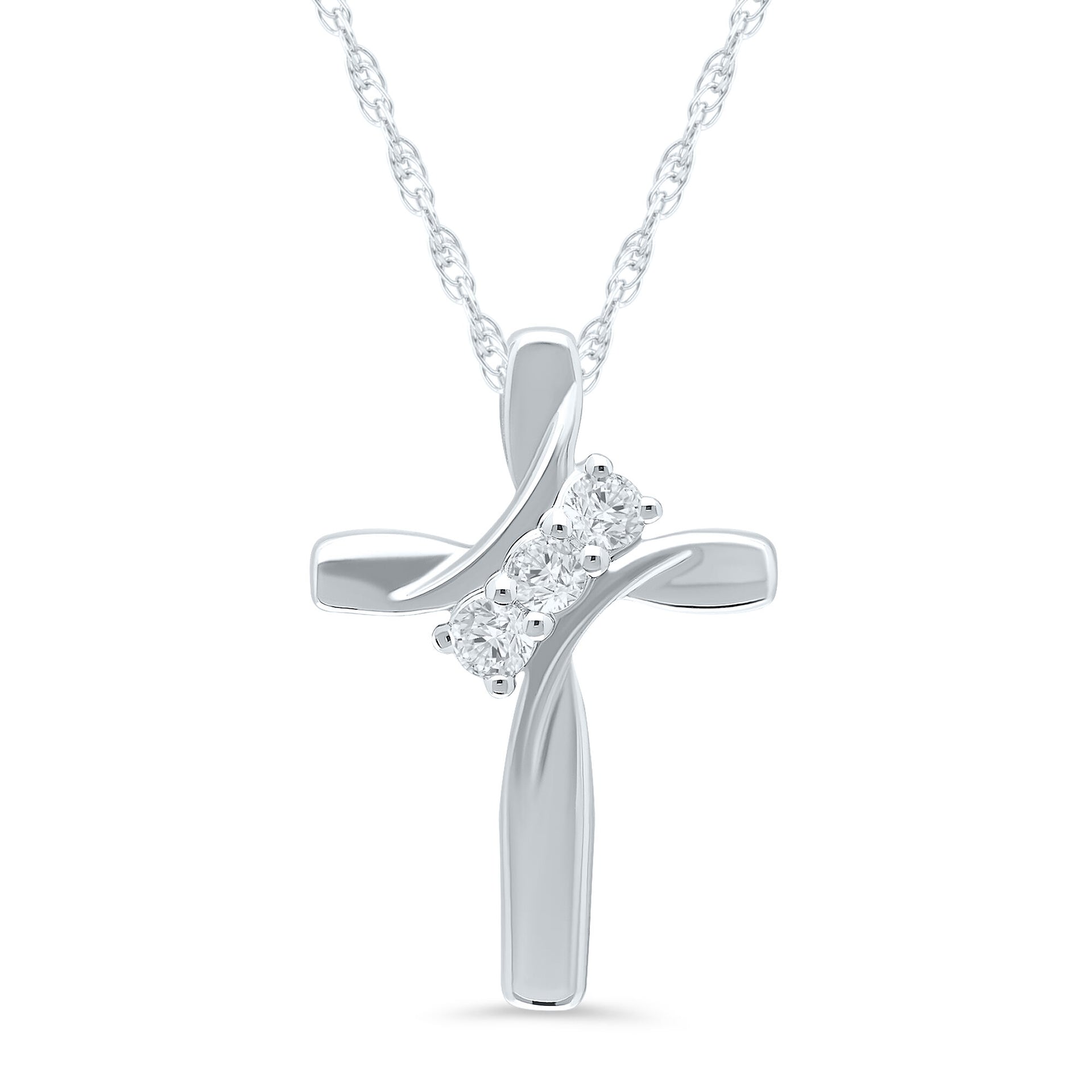 Diamond Cross Pendant in 10K White Gold (1/8 ct. tw.)