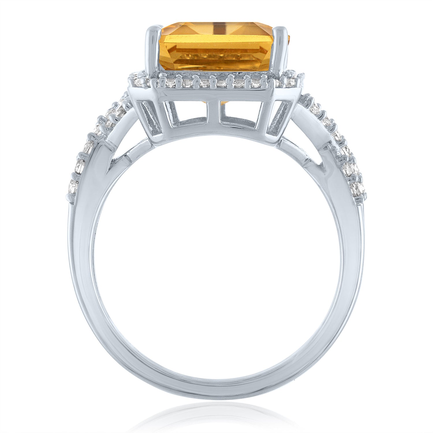 Citrine and Lab-Created White Sapphire Halo Cocktail Ring in Sterling Silver