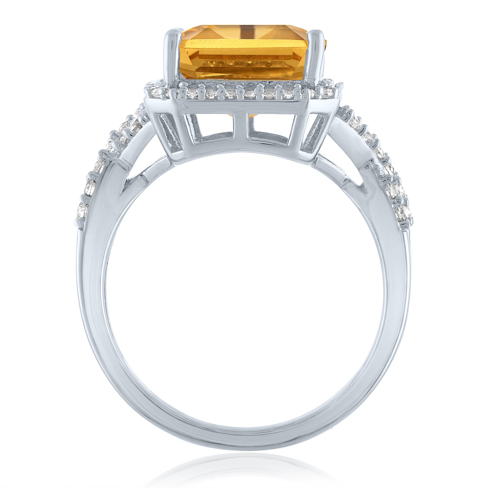 Citrine and Lab-Created White Sapphire Halo Cocktail Ring in Sterling Silver