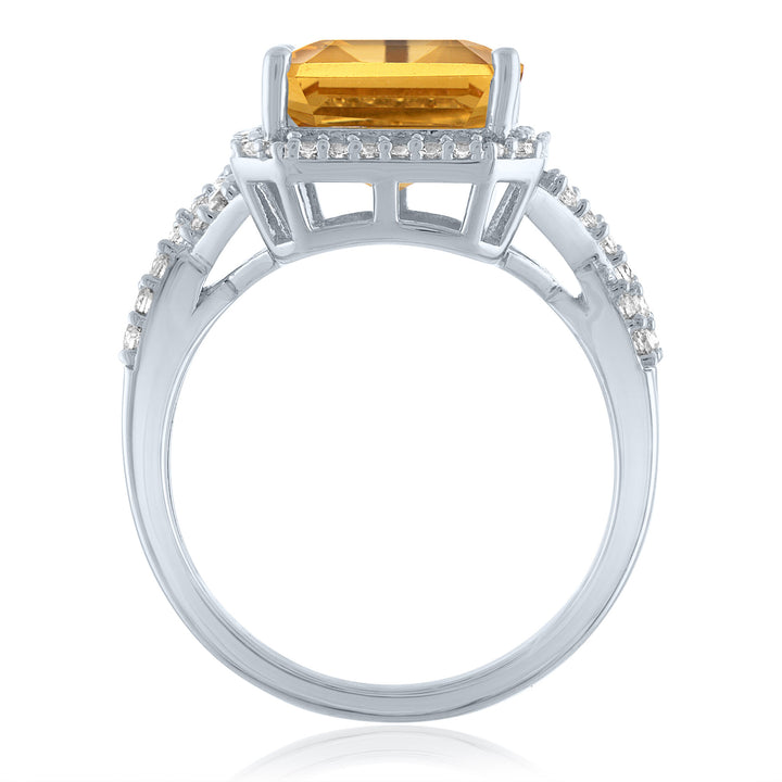 Citrine and Lab-Created White Sapphire Halo Cocktail Ring in Sterling Silver