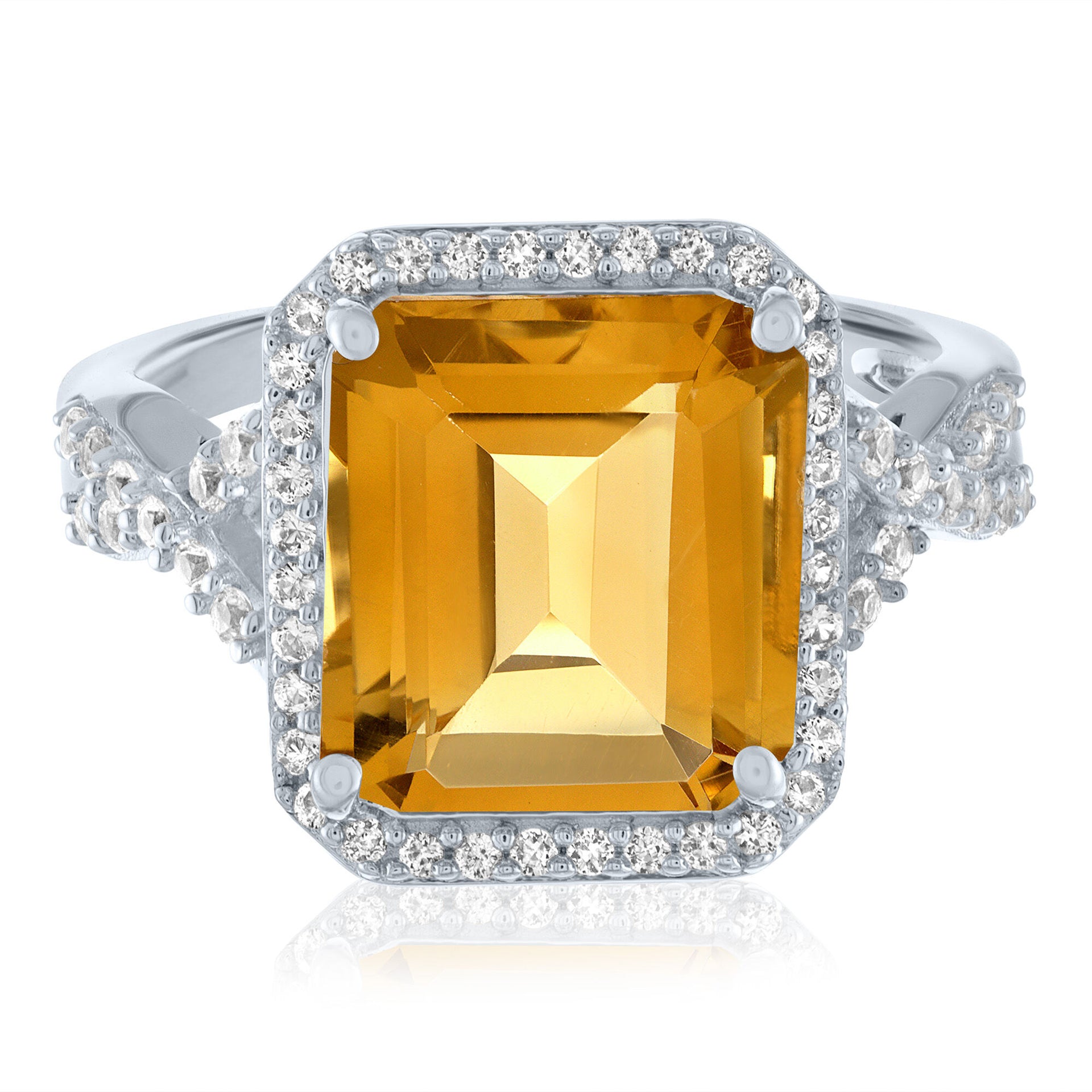 Citrine and Lab-Created White Sapphire Halo Cocktail Ring in Sterling Silver