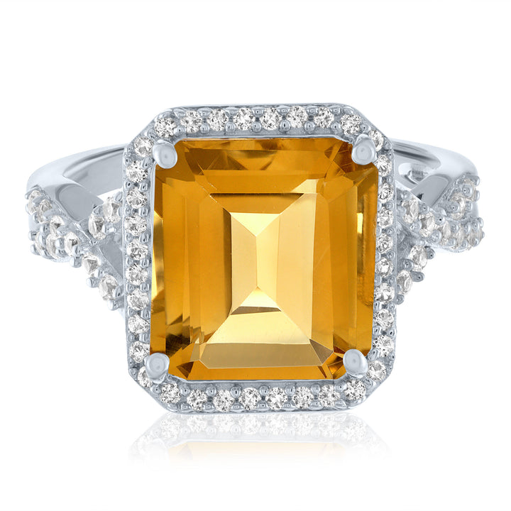 Citrine and Lab-Created White Sapphire Halo Cocktail Ring in Sterling Silver