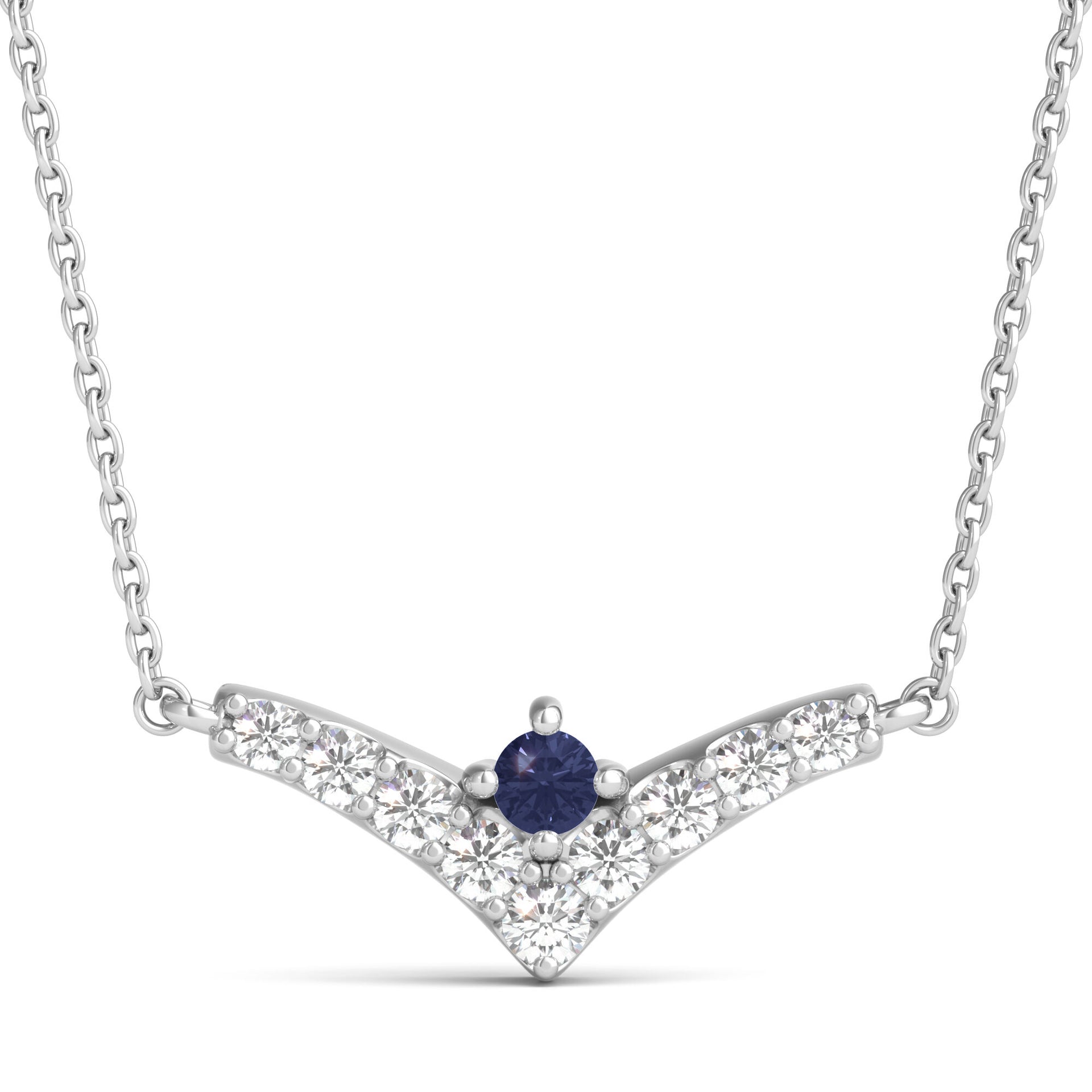 Lab Grown Diamond and Lab-Created Blue Sapphire Chevron Necklace in Sterling Silver (1/7 ct. tw.)