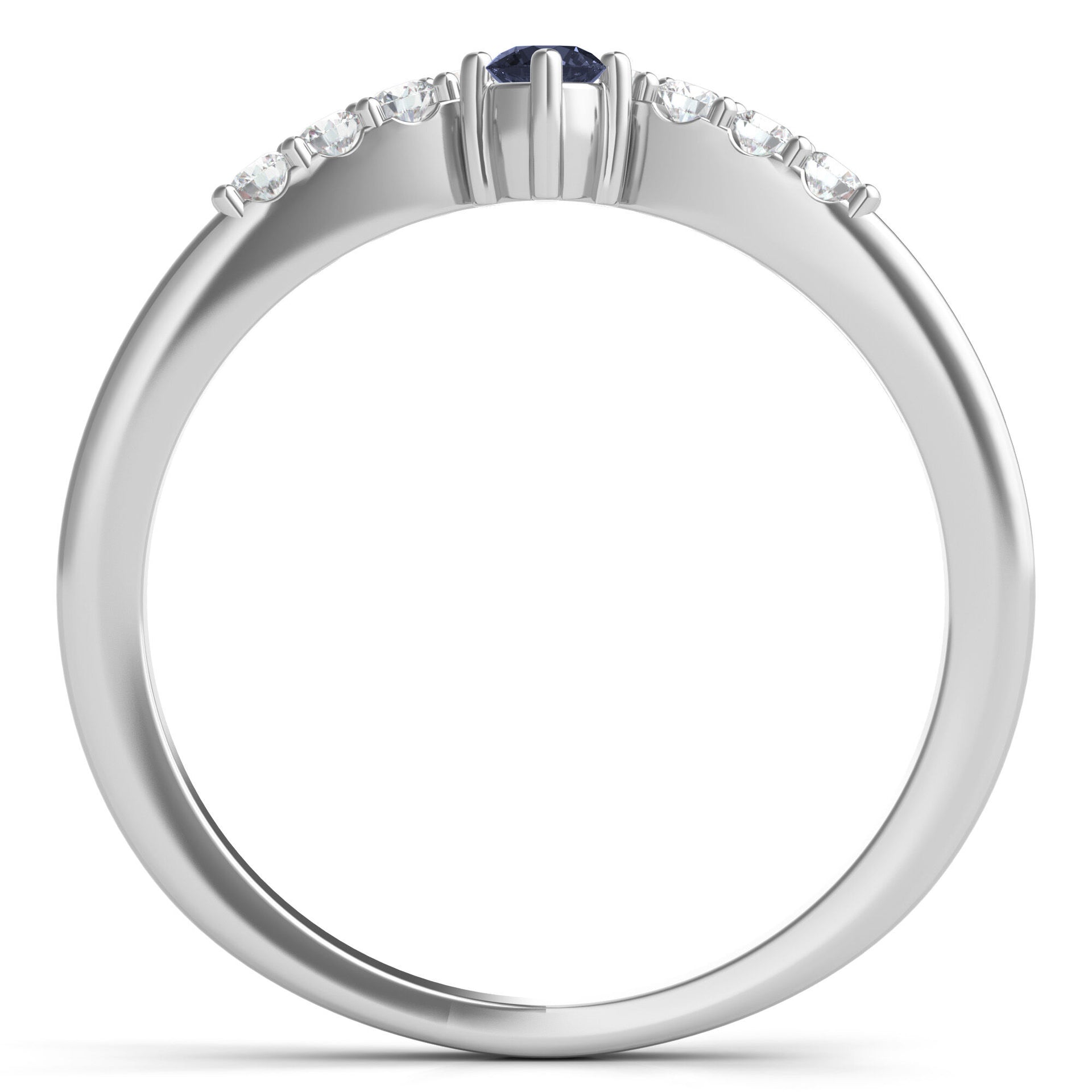Lab Grown Diamond and Lab-Created Blue Sapphire Chevron Ring in Sterling Silver (1/7 ct. tw.)