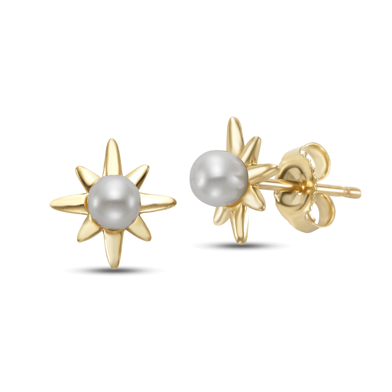 Freshwater Cultured Pearl Starburst Stud Earrings in 14K Yellow Gold